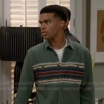 Tyrell’s green striped polo shirt on Beyond the Gates