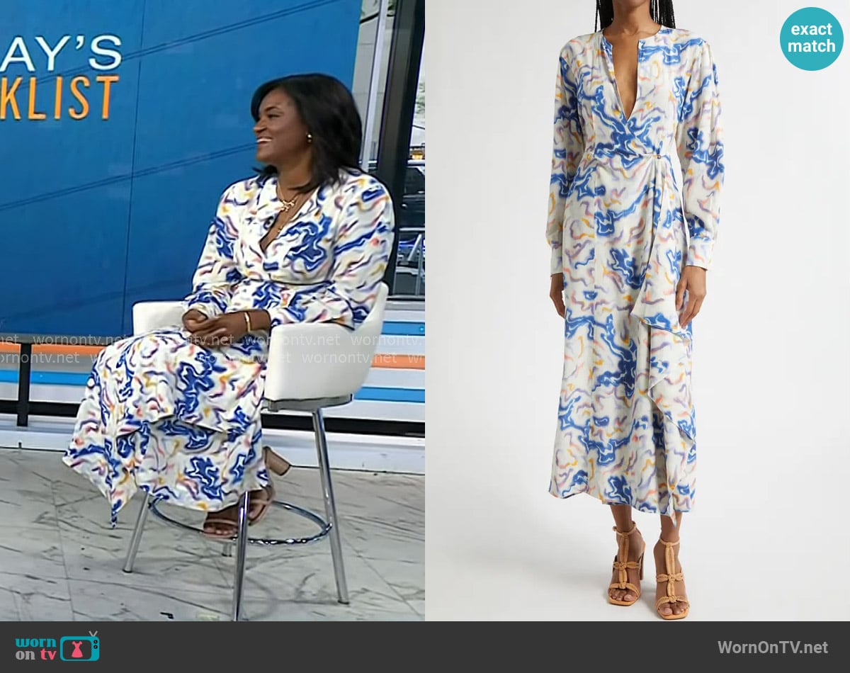 Dr. Angela Lamb’s abstract print midi dress on Today