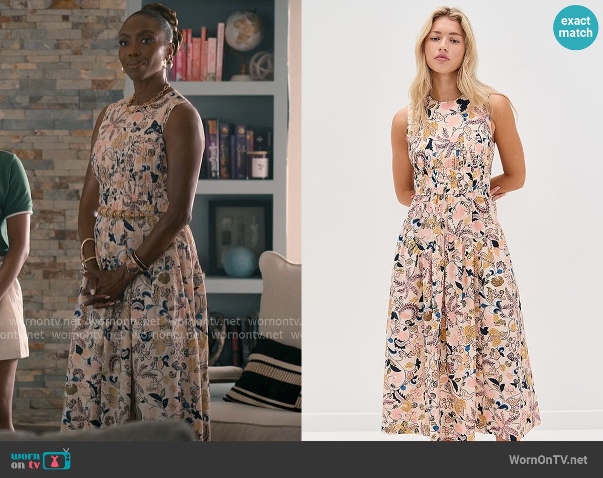 Ulla Johnson Elenora Sleeveless Midi Dress worn by Helen Decatur (Heather Headley) on Sweet Magnolias