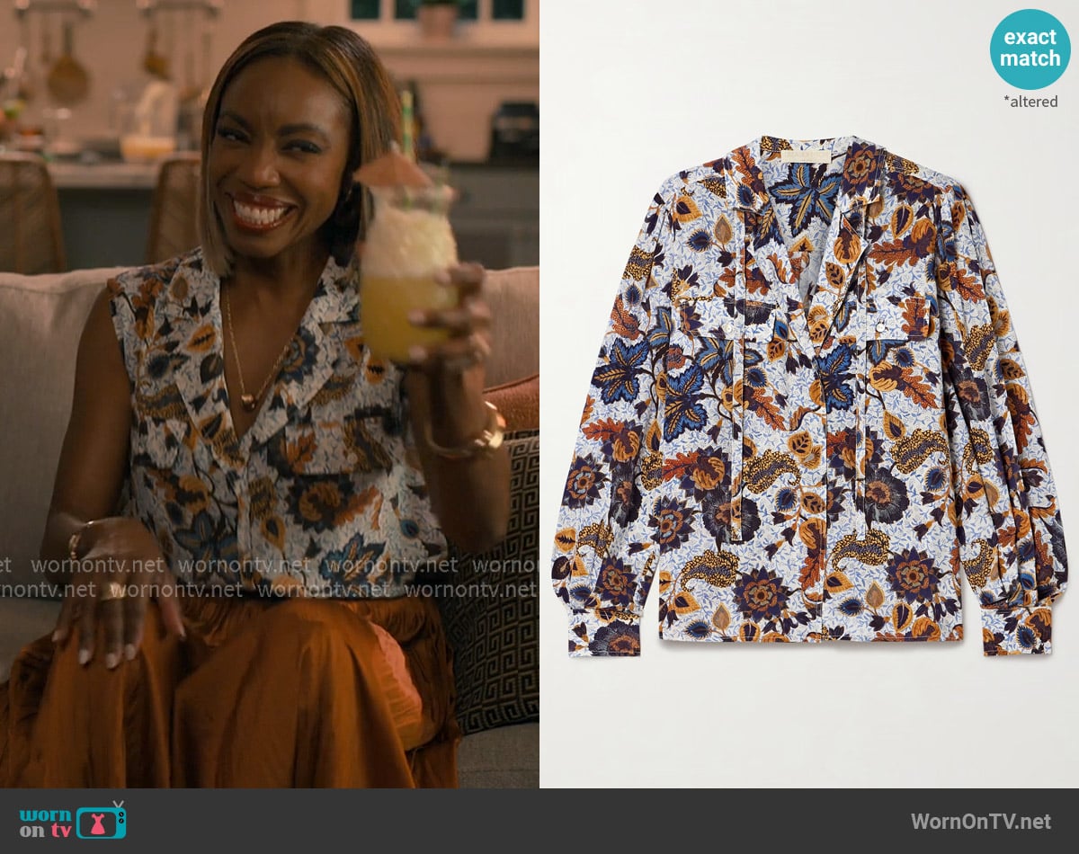 Ulla Johnson Florian printed silk blouse worn by Helen Decatur (Heather Headley) on Sweet Magnolias