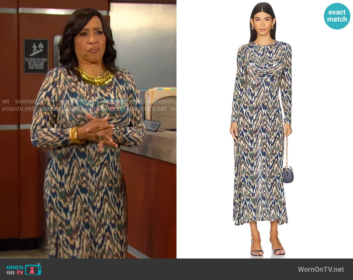 Ulla Johnson Naia Dress in Riverslate worn by Paulina Price (Jackée Harry) on Days of our Lives