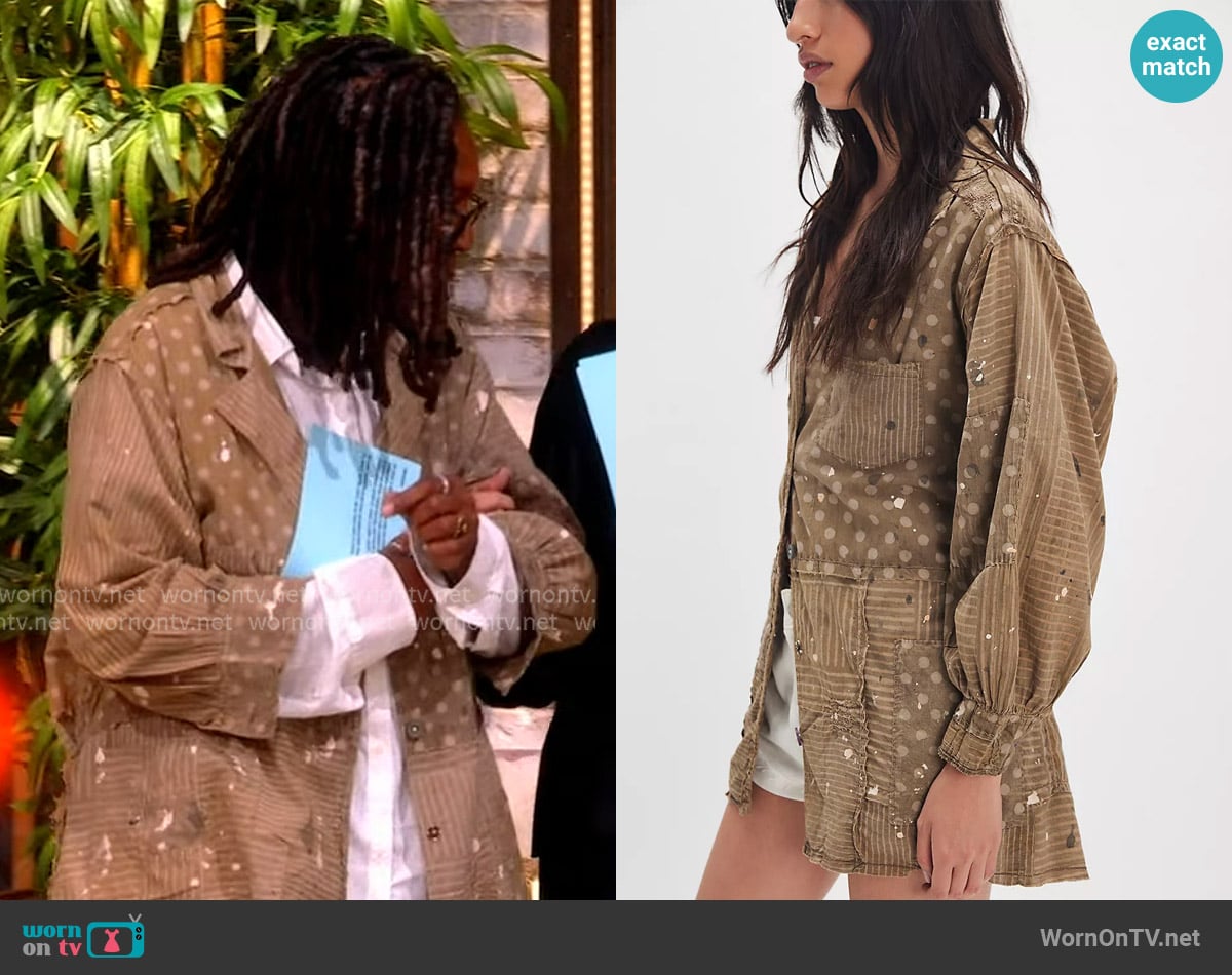 Whoopi’s metallic mixed print blouse on The View