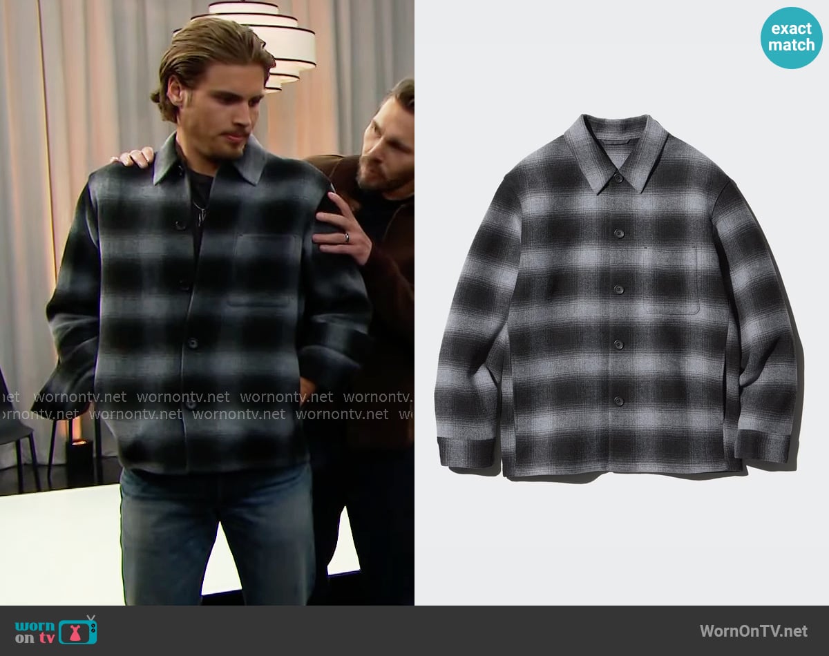 Uniqlo Double-Faced Shirt Jacket in Grey worn by Will Spencer (Crew Morrow) on The Bold and the Beautiful