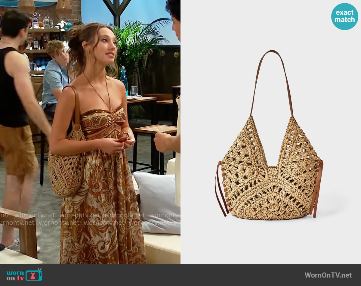 Universal Thread at Target Hand Crocheted Straw Tassel Shoulder Bag worn by Melissa Dylan (Sydney Bullock) on The Bold and the Beautiful