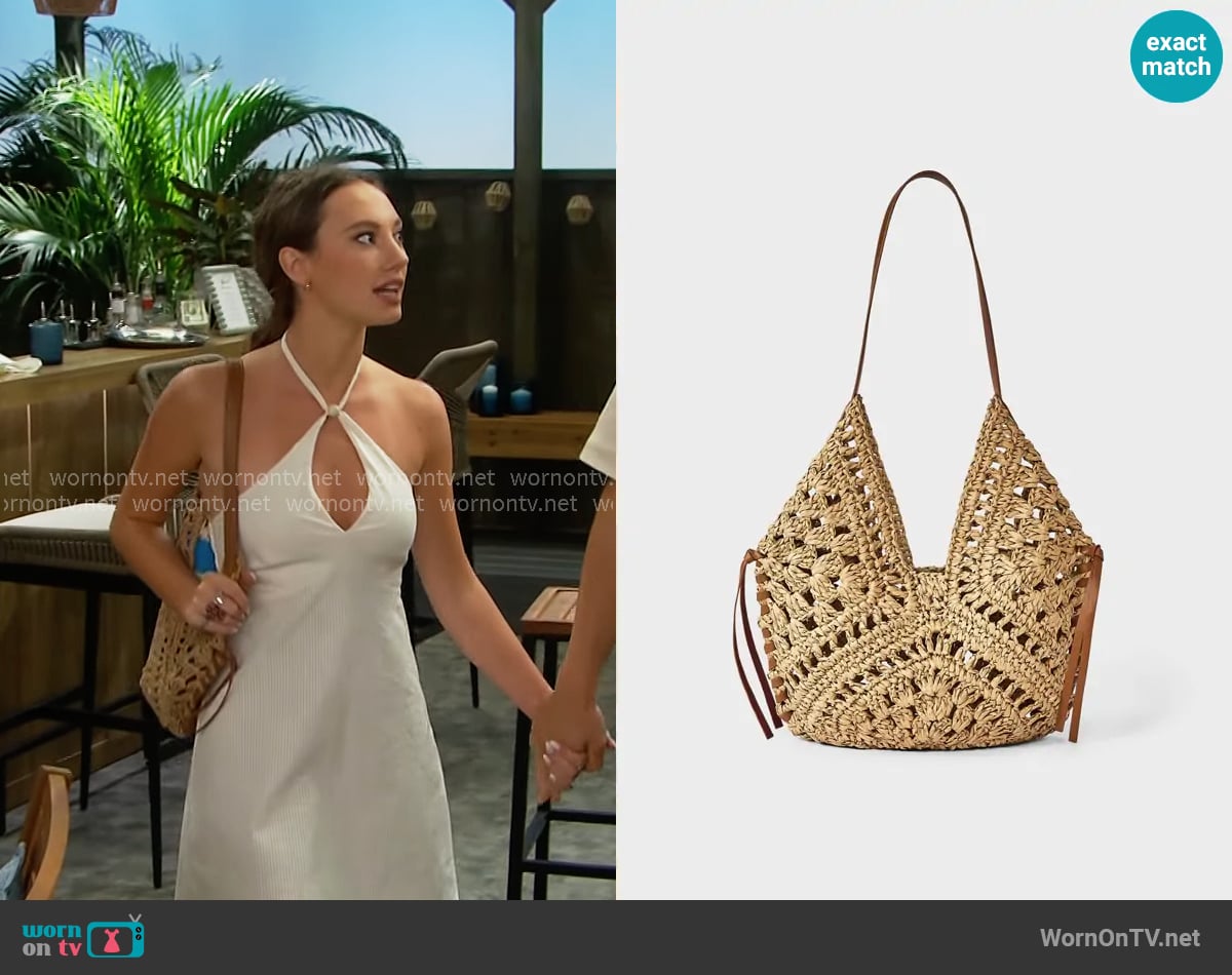 Universal Thread at Target Hand Crocheted Straw Tassel Shoulder Bag worn by Melissa Dylan (Sydney Bullock) on The Bold and the Beautiful