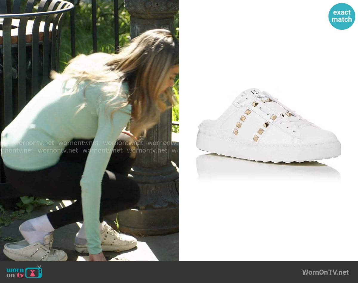 Valentino Garavani Rockstud Slide Open Sneakers worn by Georgina Ferzli on In The City