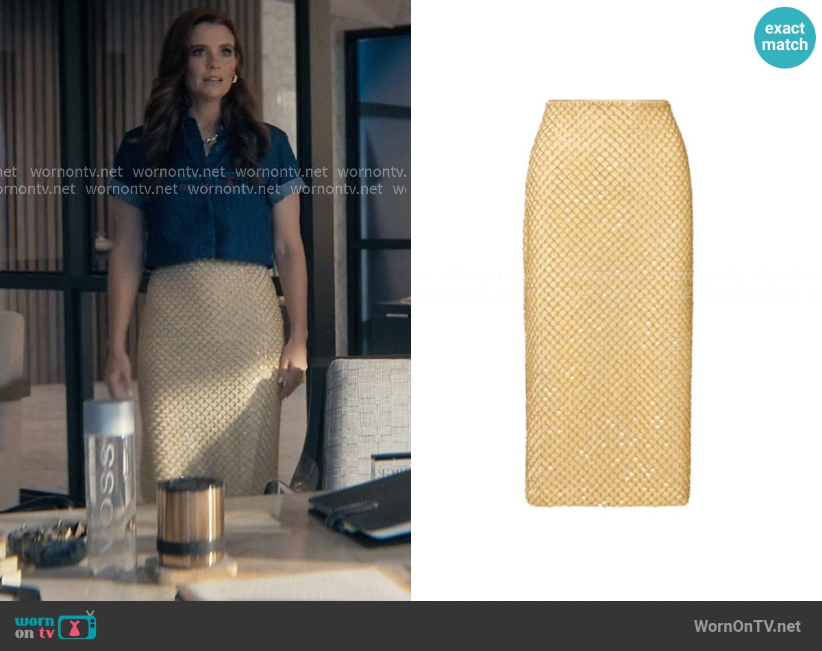 Veronica Beard Allora Skirt in Chamomile worn by Maddie Townsend (JoAnna Garcia Swisher) on Sweet Magnolias