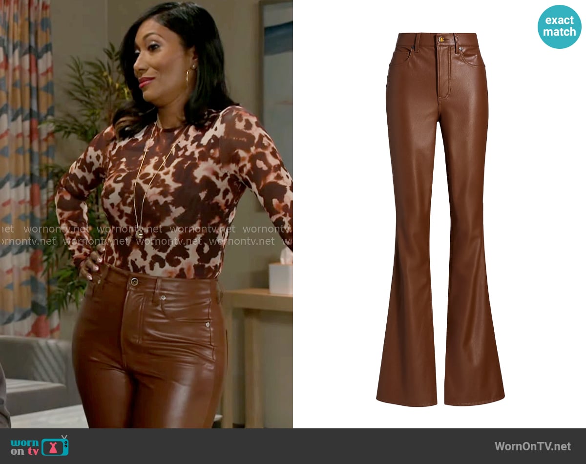 Veronica Beard Beverly High-Rise Skinny Flared Pants in Mahogany worn by Dana 'Leslie' Thomas (Trisha Mann-Grant) on Beyond the Gates