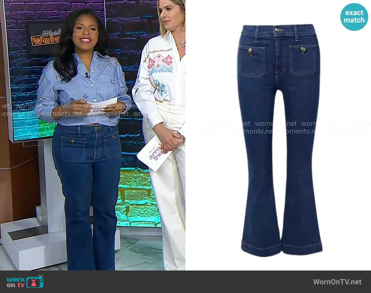 Veronica Beard Carson High Rise Flared Jeans worn by Sheinelle Jones on Today
