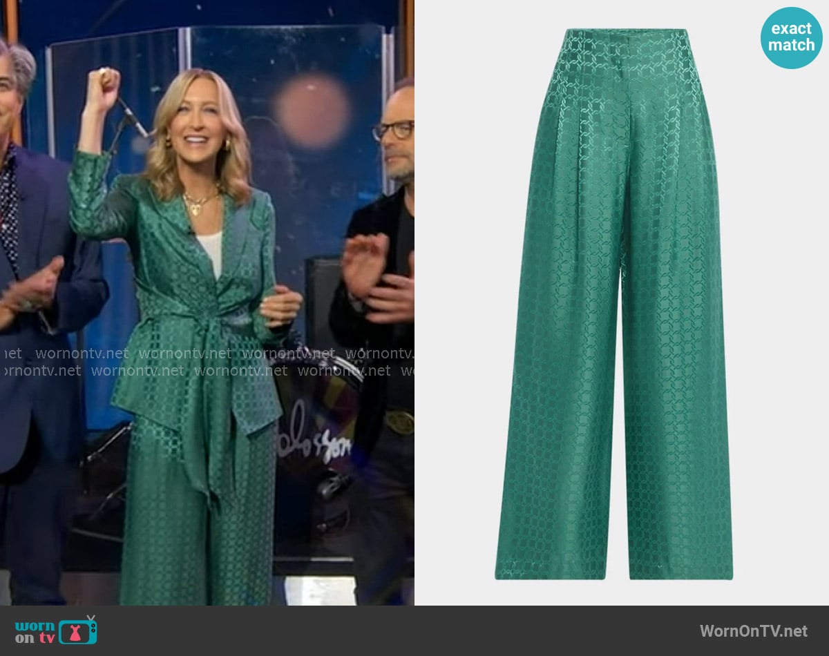 Veronica Beard Colter Geo Print Wide Leg Pants worn by Lara Spencer on Good Morning America