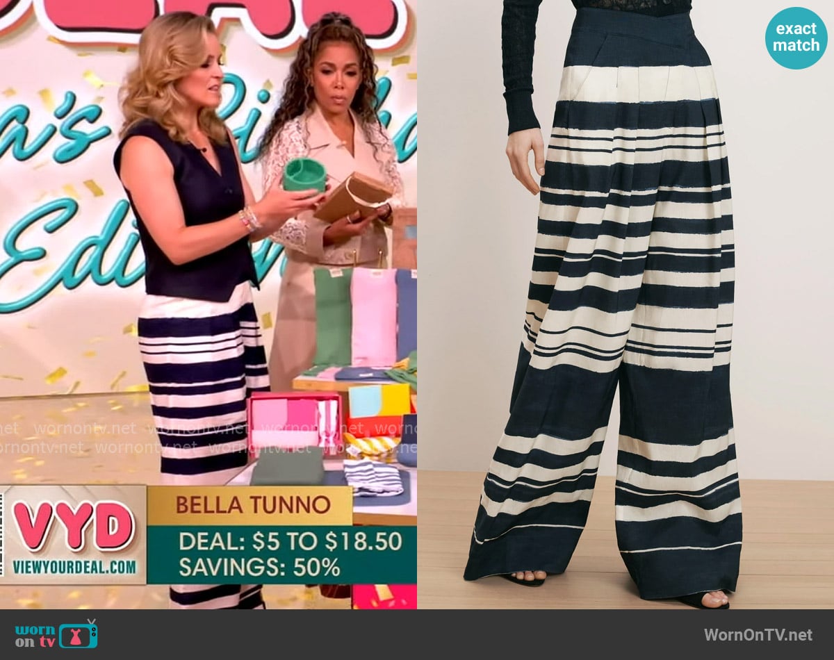 Veronica Beard Heron Striped Linen-Blend Wide-Leg Pants worn by Sara Haines on The View