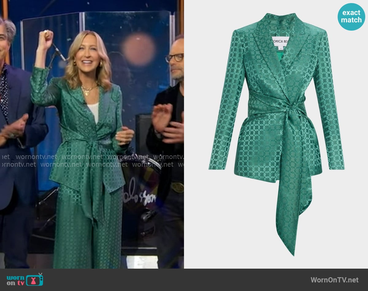 Veronica Beard Issel Chain Print Tie Waist Jacket worn by Lara Spencer on Good Morning America