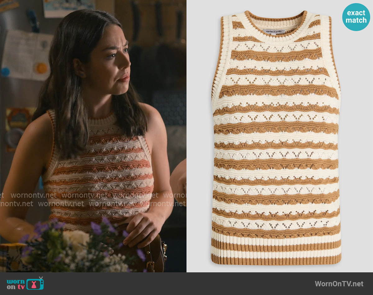 Veronica Beard Jerrel Striped Cotton Knit Tank worn by Annie Sullivan (Anneliese Judge) on Sweet Magnolias