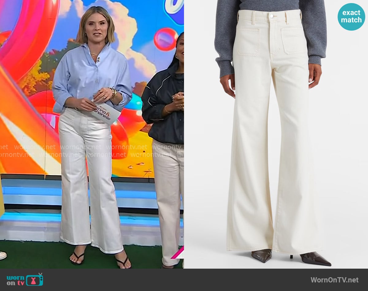 Veronica Beard Kasey Patch-Pocket Wide-Leg Jean in Ecru worn by Jenna Bush Hager on Today
