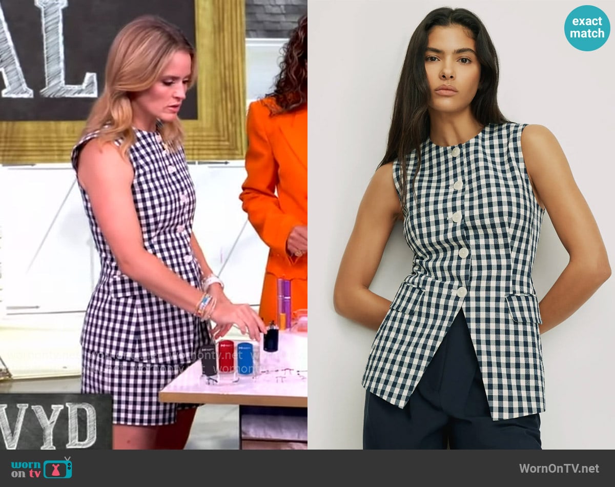 Veronica Beard Lois Stretch Cotton Gingham Vest worn by Sara Haines on The View