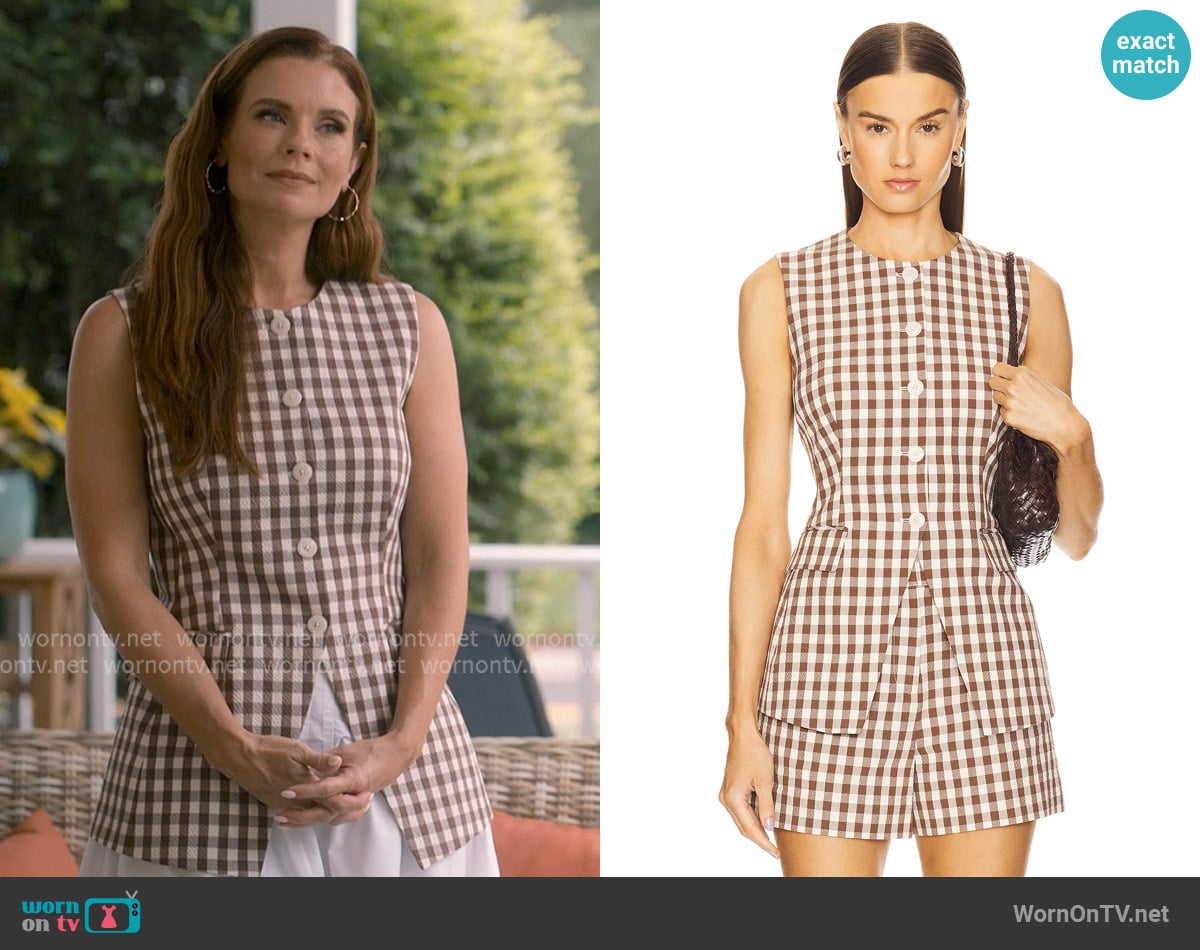 Veronica Beard Lois Vest worn by Maddie Townsend (JoAnna Garcia Swisher) on Sweet Magnolias