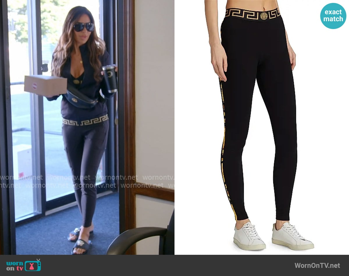 Versace Greca Border Leggings worn by Rulla Nehme Pontarelli on The Real Housewives of Rhode Island