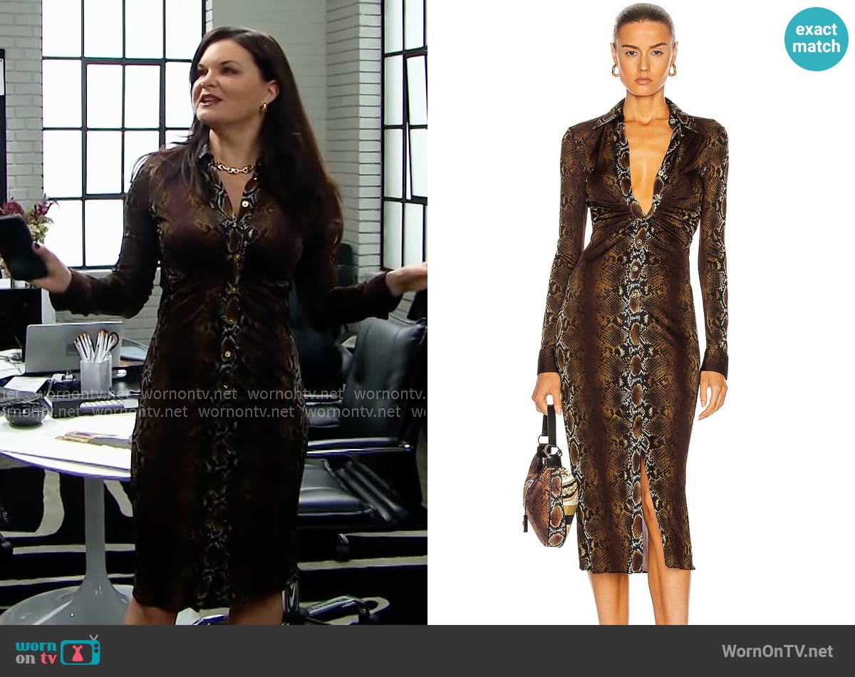 Versace Long Sleeve Midi Dress in Naturale & Stampa worn by Katie Logan (Heather Tom) on The Bold and the Beautiful