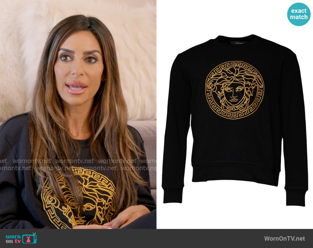 Versace Medusa Embroidery Sweater worn by Rulla Nehme Pontarelli on The Real Housewives of Rhode Island