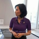 Vicky’s purple polo and black denim skirt on Today