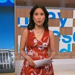 Vicky's red floral sleeveless dress on NBC News Daily