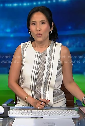 Vicky’s white and grey striped top and skirt on NBC News Daily