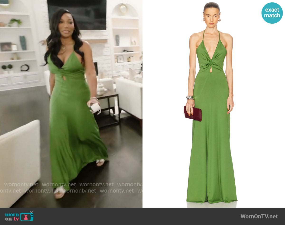 Victoria Beckham V-neck Ruched Gown worn by Angela Oakley on The Real Housewives of Atlanta