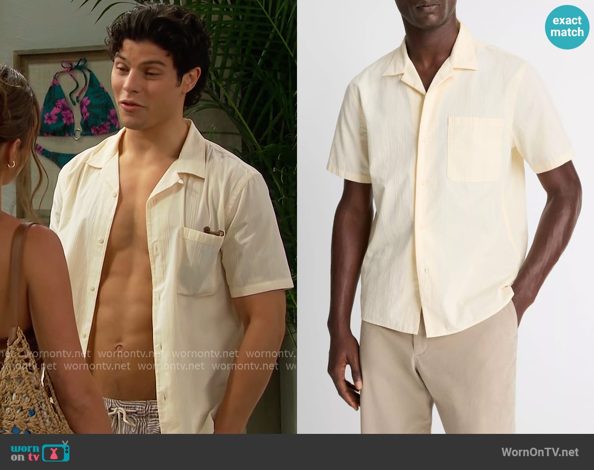 Vince Union Striped Cotton Shirt in Meadowlark worn by  RJ Forrester (Brayan Nicoletti) on The Bold and the Beautiful