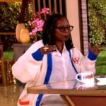 Whoopi’s white contrast cardigan on The View