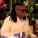 Whoopi’s yellow shirt and floral embroidered jeans on The View