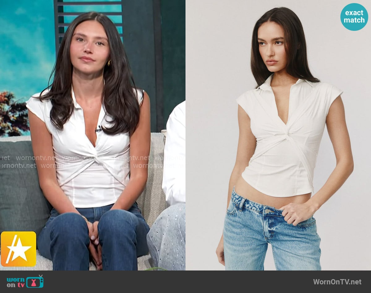 With Jean Reid Top in White worn by Alexie Olivo on Access Hollywood