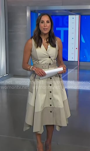 Yasmin’s khaki colorblock handkerchief hem dress on NBC News Daily