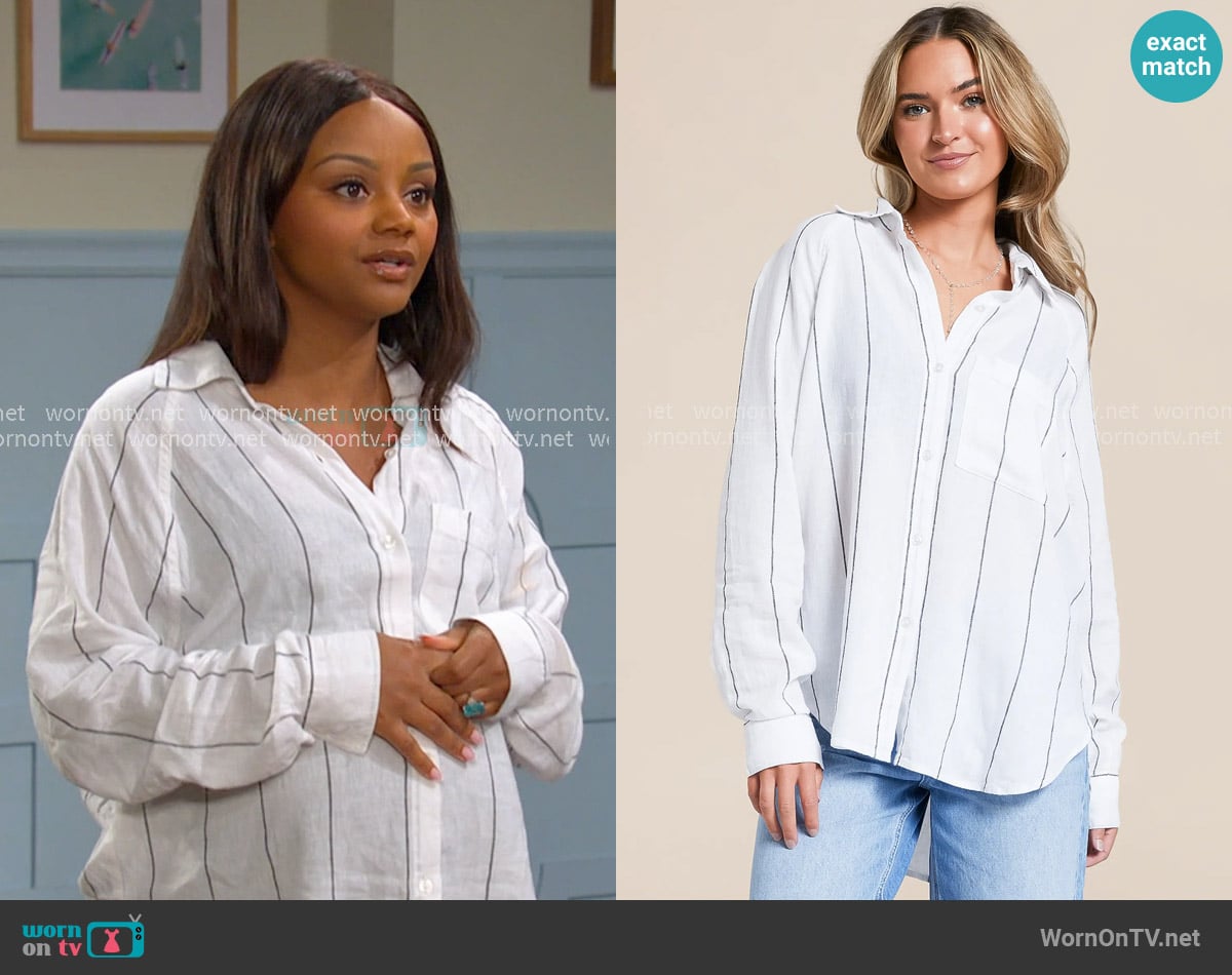 Z Supply The Perfect Line-Up Blouse worn by Chanel Dupree (Raven Bowens) on Days of our Lives