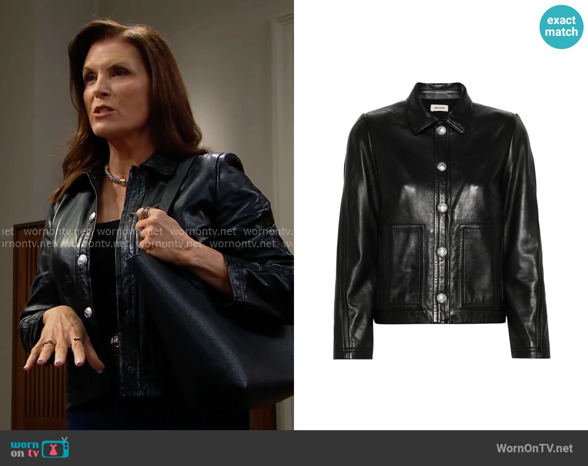 Zadig and Voltaire Litchi Leather Jacket worn by Sheila Carter (Kimberlin Brown) on The Bold and the Beautiful