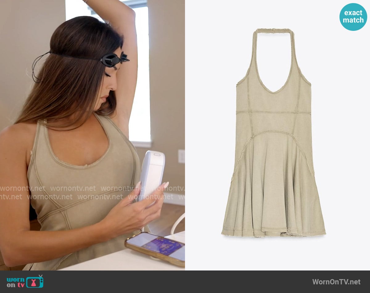 Zara Contrast Stitch Mini Dress worn by Kelsey Swanson on The Real Housewives of Rhode Island