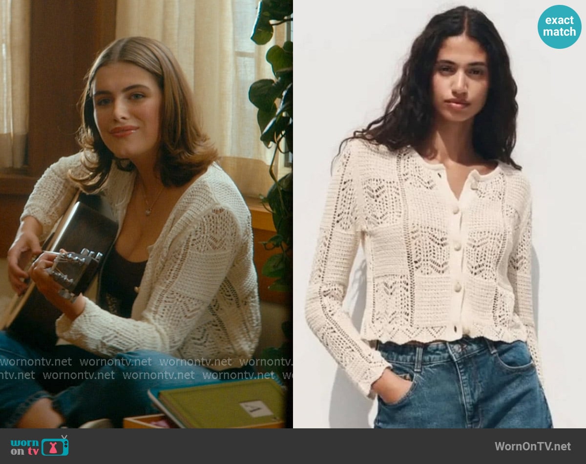 Zara Crochet knit cardigan worn by Hannah Wells (Ella Bright) on Off Campus