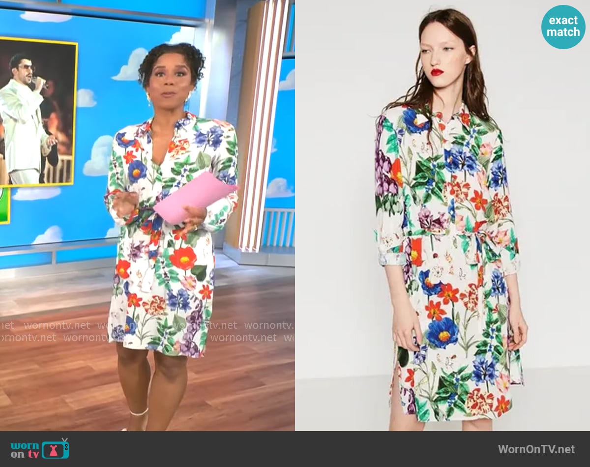 Zara Floral Shirt Dress worn by Adriana Diaz on CBS Mornings