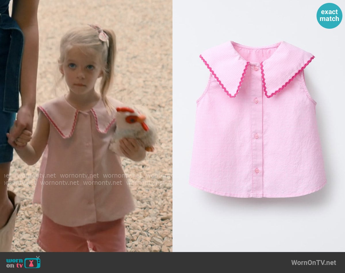 Zara Gingham and Wavy Trim Shirt in Pink worn by Rebecca Fitzgibbons  on Sweet Magnolias