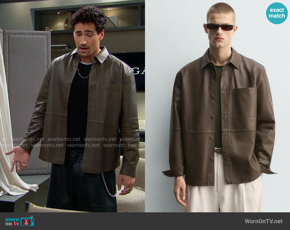 Zara Leather Pocket Shirt worn by Deke (Harrison Cone) on The Bold and the Beautiful