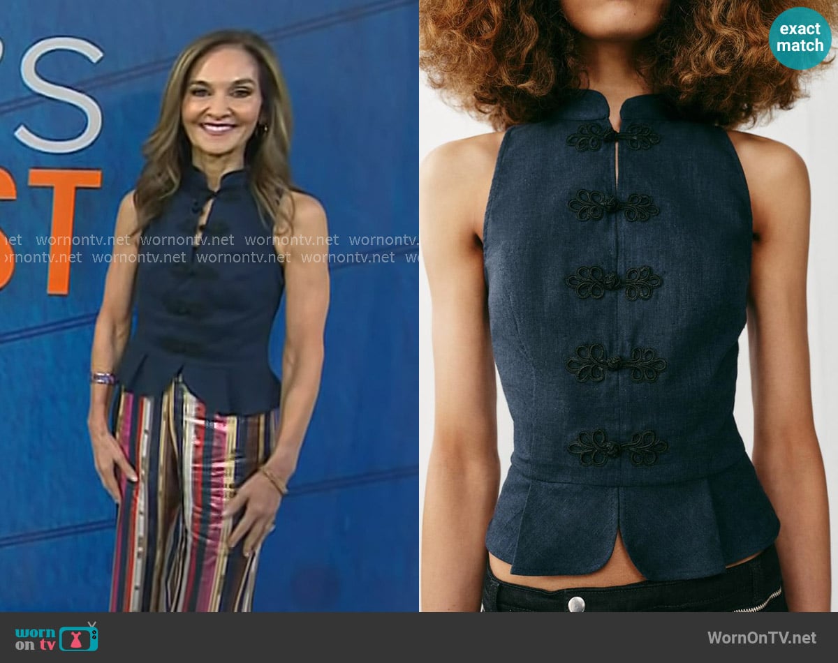 Zara Linen Blend Peplum Top with Frog Fastening worn by Joy Bauer on Today