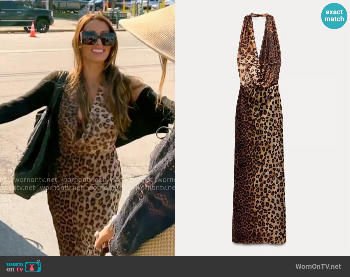 Zara Maxi Plunge Halter Dress worn by Alicia Carmody on The Real Housewives of Rhode Island