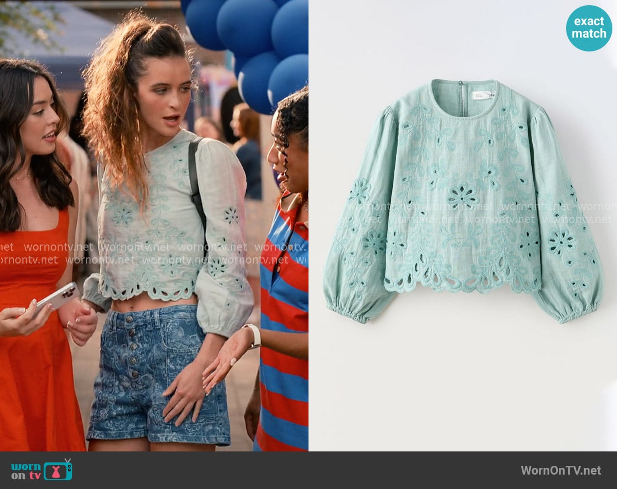 Zara Openwork Embroidery Top worn by CeCe Matney (Harlan Drum) on Sweet Magnolias