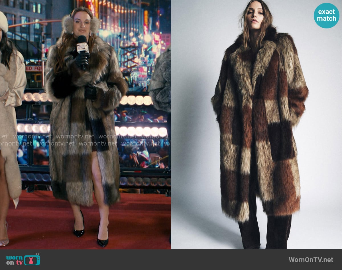 Zara Patchwork Faux Fur Coat ZW Collection Limited Edition worn by Hannah Berner (Hannah Berner) on Not Suitable For Work