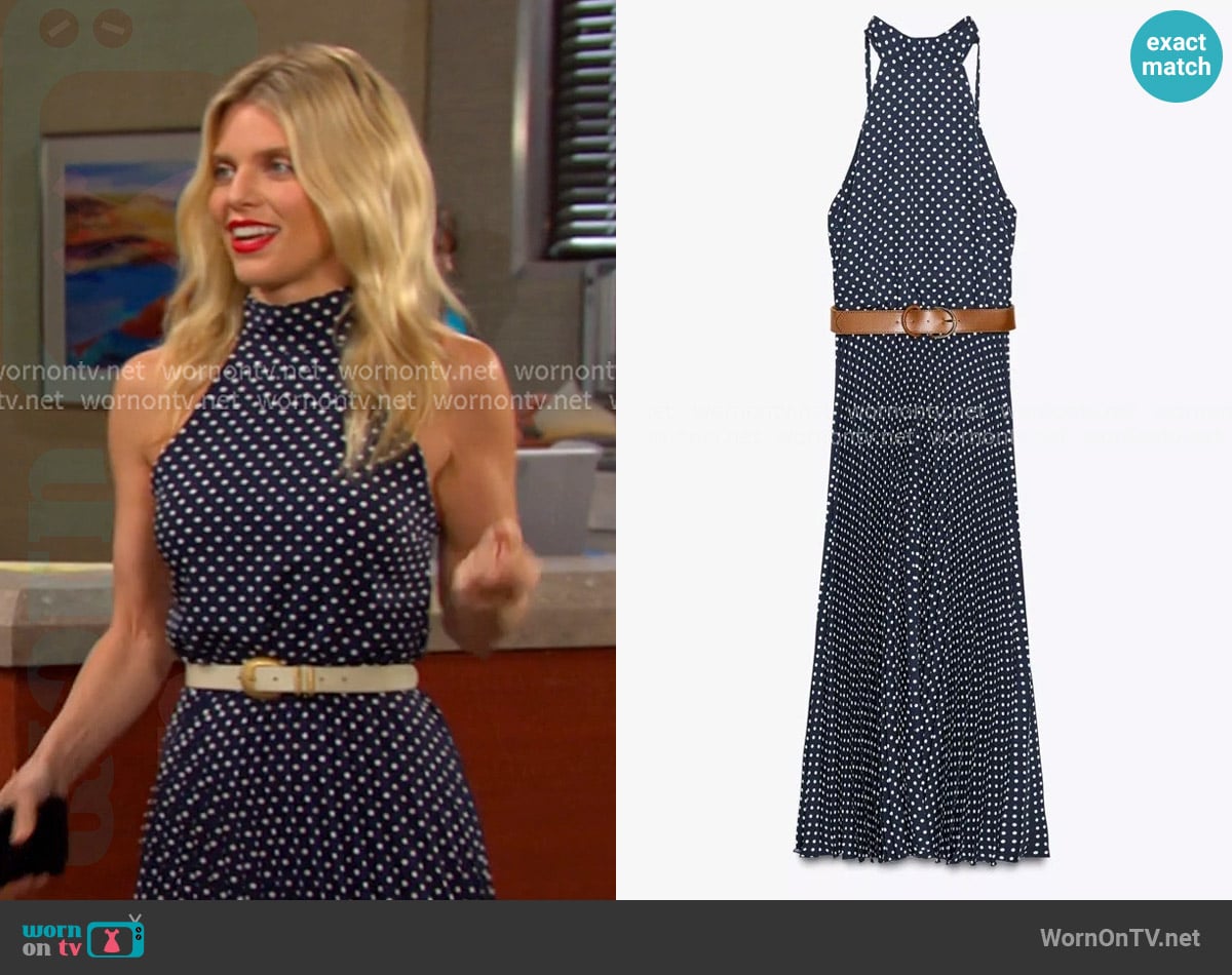 Zara Polka Dot Halter Midi Dress worn by Catherina Greene (AnnaLynne McCord) on Days of our Lives