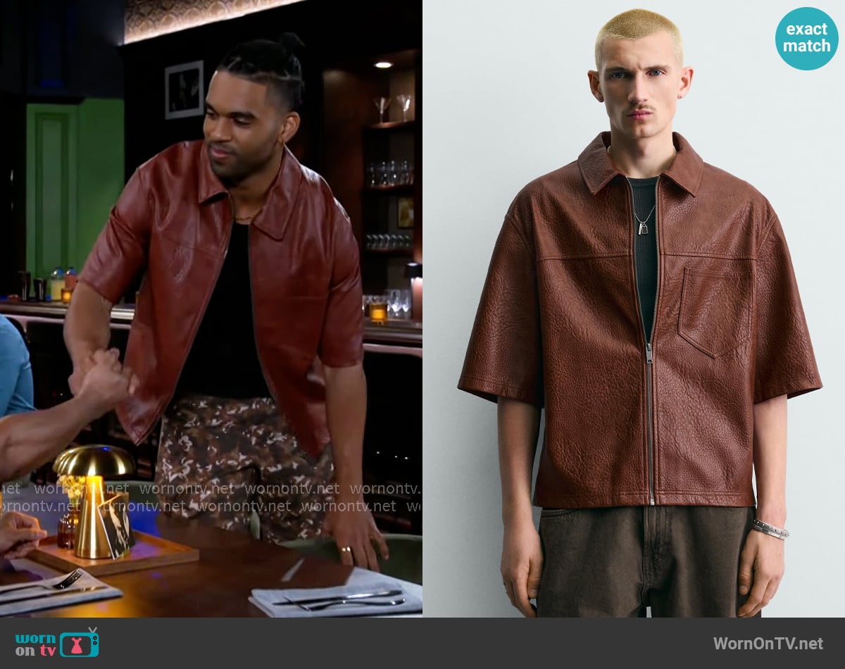 Zara Relaxed Fit Faux Leather Overshirt worn by Izaiah Hawthorne (David Lami Friebe) on Beyond the Gates