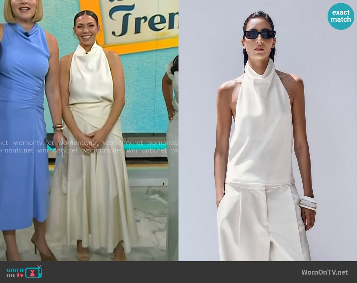 Zara Satin Effect Halter Top in Ecru worn by Melissa Garcia on Today