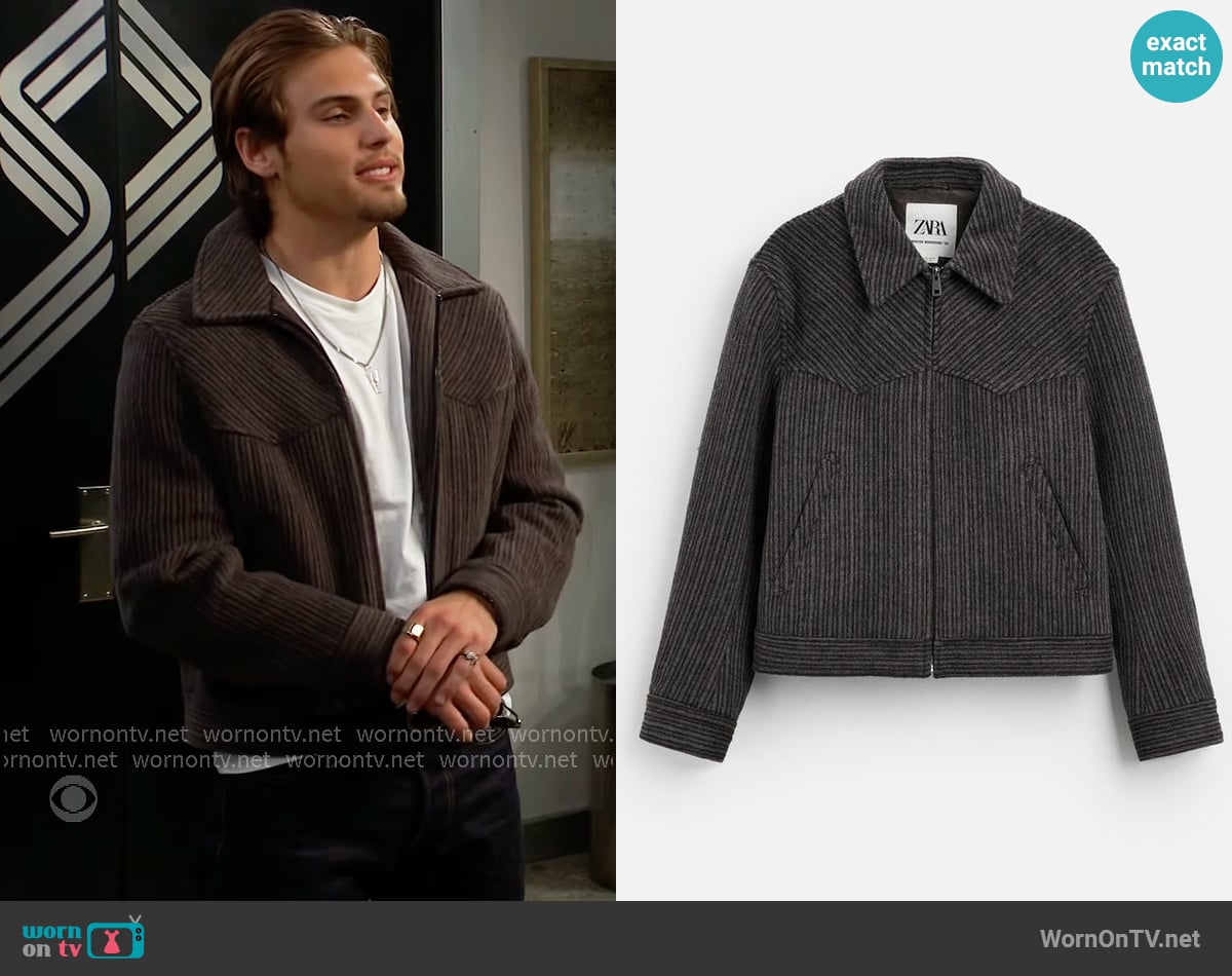 Zara Striped Wool Jacket worn by Will Spencer (Crew Morrow) on The Bold and the Beautiful