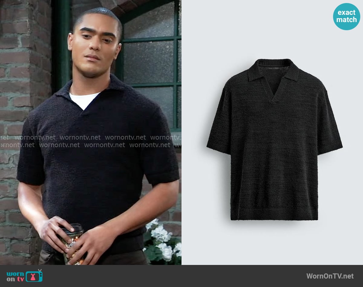 Zara Textured Relaxed Fine Knit Polo worn by Kai Taylor (Jens Austin Astrup) on General Hospital
