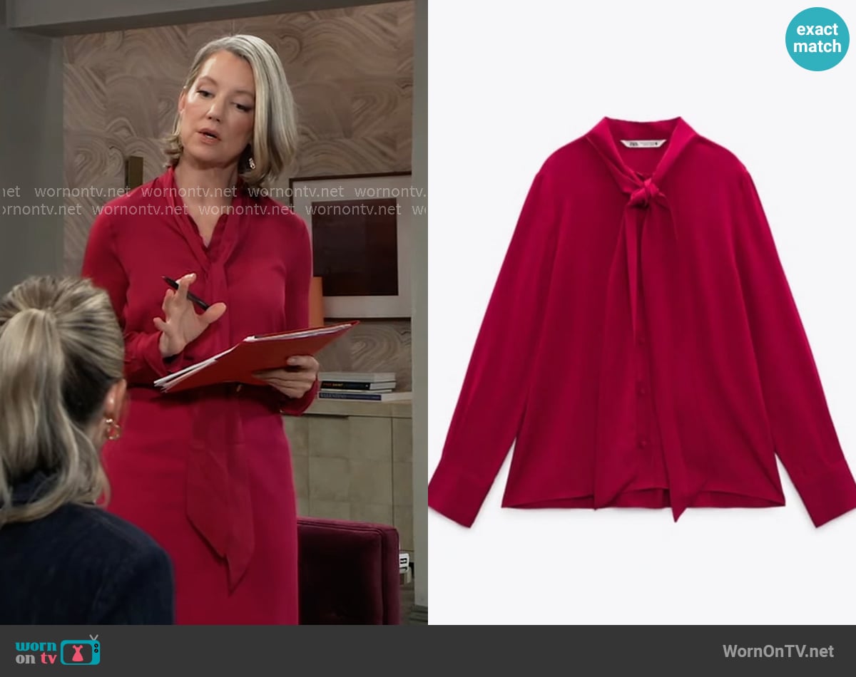 Zara Tie Blouse worn by Nina Reeves (Cynthia Watros) on General Hospital