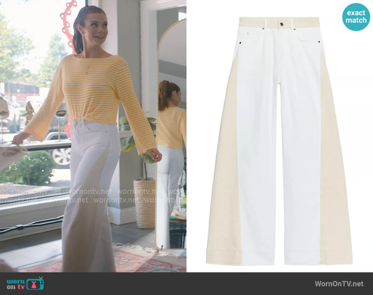 Zara Wide Leg Two-Tone Jeans worn by Maddie Townsend (JoAnna Garcia Swisher) on Sweet Magnolias